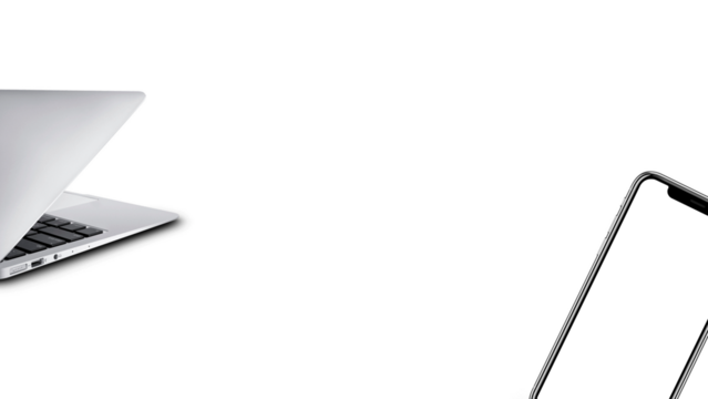 Laptop and smartphone with copy space on a white background. Suitable for tech-related advertising, digital marketing, and promoting mobile and computer services