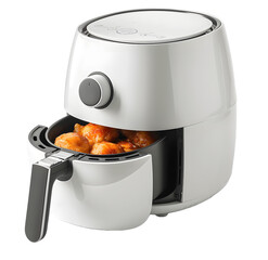 white air fryer isolated on a transparent PNG background, white background , cut out, clipping path, Generative Ai