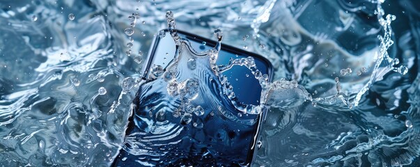 smartphone creating a splash as it's submerged in water, capturing the movement.