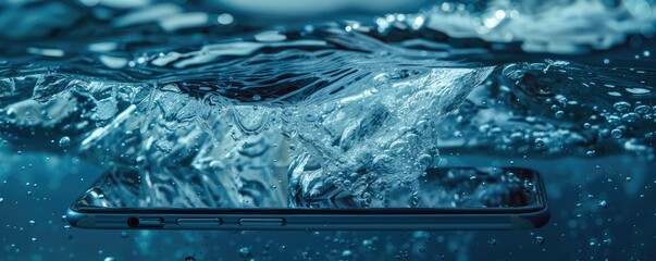 smartphone creating a splash as it's submerged in water, capturing the movement.