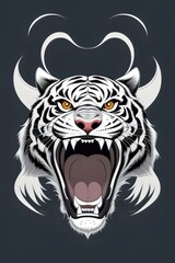 a cartoon fierce, angry, bengal tiger, mascot, t-shirt design,   illustration, wild, animal, stripes, roar, claws, teeth, predator, jungle, nature, aggressive, strong, powerful, orange, black