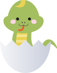 卵の殻から顔を出して笑う可愛いヘビのキャラクター