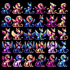 Obraz premium Vibrant Pixel Art Sphinxes RPG Icons