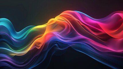 rainbow colors, wave gradient shape over Onyx black background, round, centered