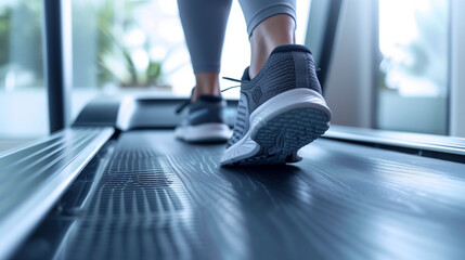 Close-Up of Running Shoes on Treadmill in Home Fitness Setup