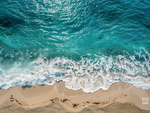 Elevated beach view with waves hitting shore