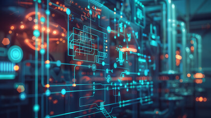 abstract digital background with futuristic security icons and data visualizations, in the style of cyberpunk, blue glowing light effects on the dark background, high tech, cyber security concept