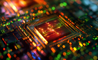 GPU featuring the intricate Ada Lovelace architecture, focusing on densely packed CUDA and Tensor cores, highlighting the advanced technology that powers AI and deep learning applications.