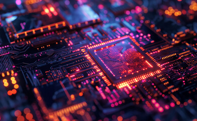 Obraz premium GPU featuring the intricate Ada Lovelace architecture, focusing on densely packed CUDA and Tensor cores, highlighting the advanced technology that powers AI and deep learning applications.