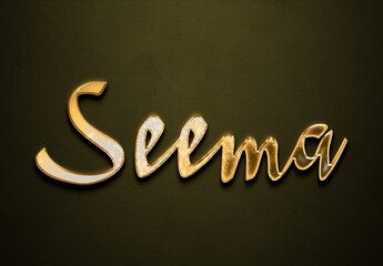 Old gold text effect of Hindi name Seema with 3D glossy style Mockup.