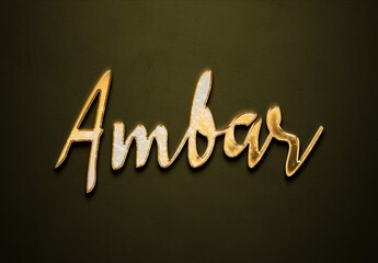 Old gold text effect of Hindi name Ambar with 3D glossy style Mockup.