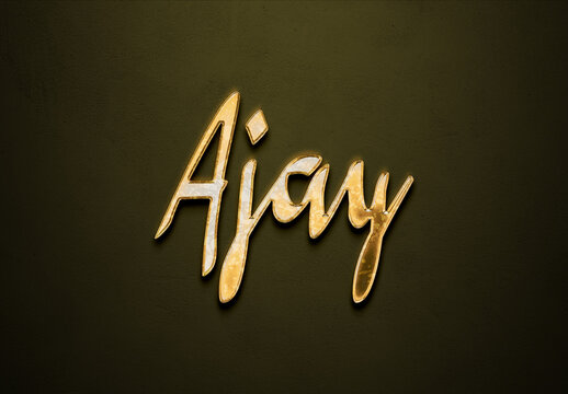 Old gold text effect of Hindi name Ajay with 3D glossy style Mockup.