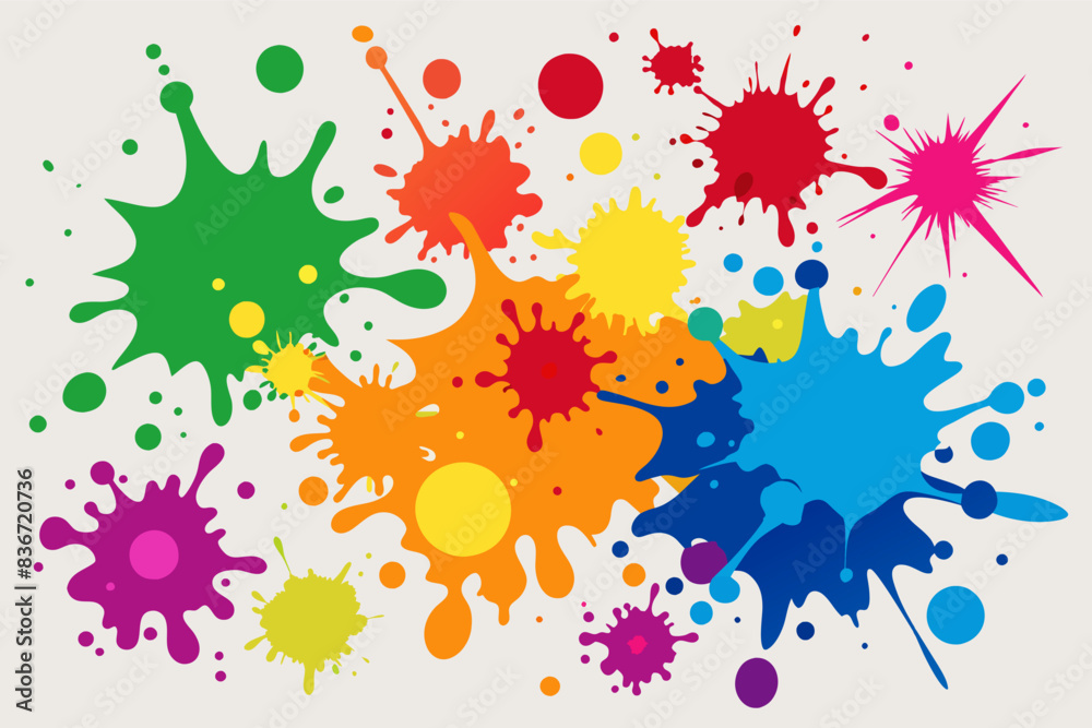 Leinwandbilder a colorful splash paint background with a white background, A set of colorful paint splatters in various shapes and sizes, exploding with artistic energy