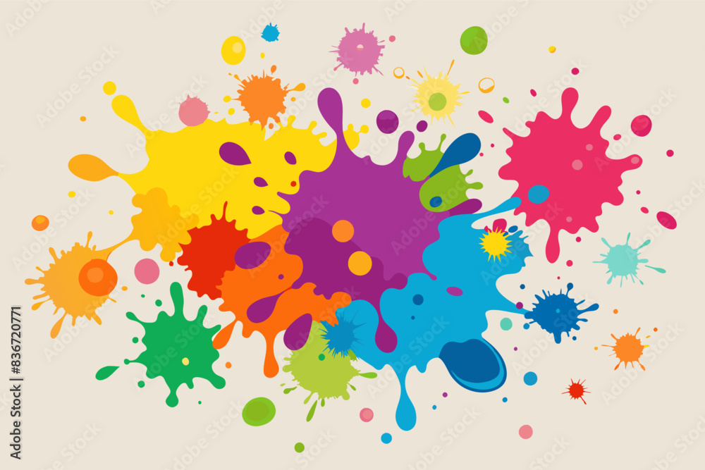 Leinwandbilder a group of paint splatters on a white background, A set of colorful paint splatters in various shapes and sizes, exploding with artistic energy