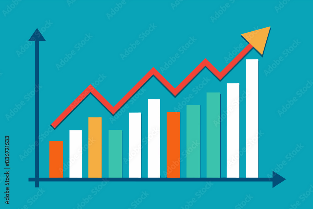 Fototapete a chart with an arrow going up and a bar chart going down, A line chart with a steady upward trend, symbolizing growth and success