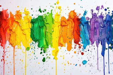 Fototapeta premium Rainbow Splatter Paint splatters in a rainbow of colors on a white background