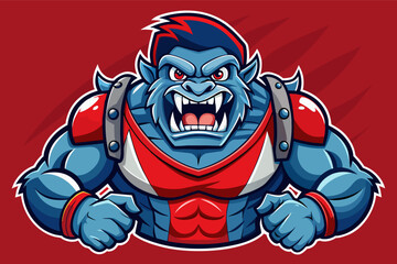 a cartoon gorilla mascot with a red background, A detailed vector artwork of a mascot for a sports team, full of personality and energy