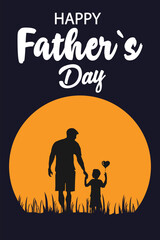 Happy Fathers Day greeting with hand written lettering. Cute typography design template for poster, banner, gift card, t shirt print, label, badge. with black background,