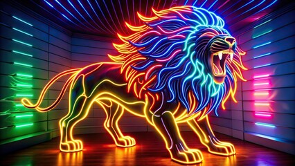 Neon light of a lion roaring