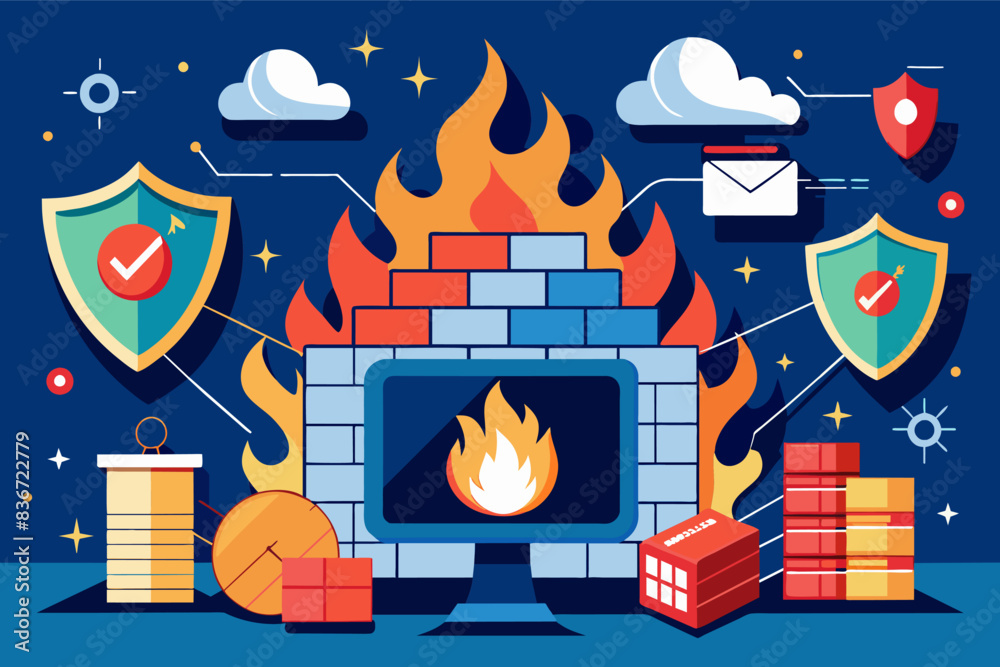 Aufkleber a fire place with a bunch of different items surrounding it, a conceptual vector artwork depicting a