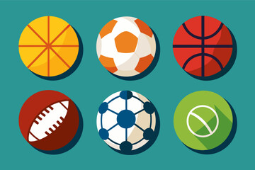 a set of flat design sports balls, A collection of flat design icons showcasing various types of wearable technology smartwatches, fitness trackers