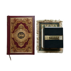 Fototapeta premium holy book quran prayer mat and holy kaaba with transparent background