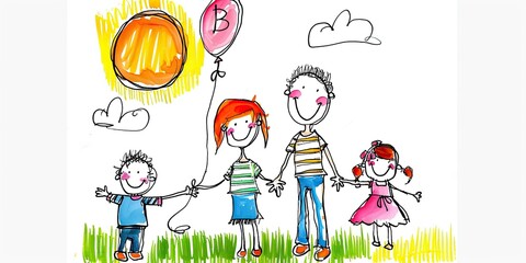Happy Family Illustration with Children