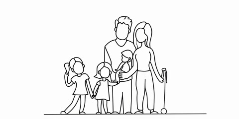 Simple Line Drawing of Family