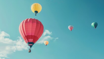 Obraz premium Vibrant Air Balloons Floating in a Blue Sky - AR 7:4