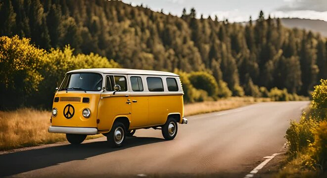 Camper van with peace sign.