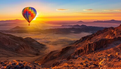 Golden Sunrise Adventure: Hot Air Ballooning over Namibian Mountains