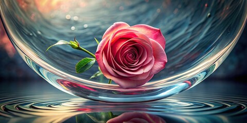 rose flower in a glass wave background