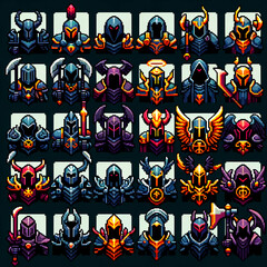Fototapeta premium RPG Dark Knight Icons Pixel Art Spritesheet