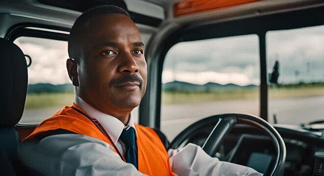 Bus driver on a bus.