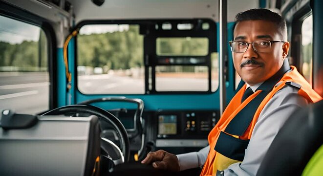 Bus driver on a bus.