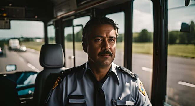 Bus driver on a bus.