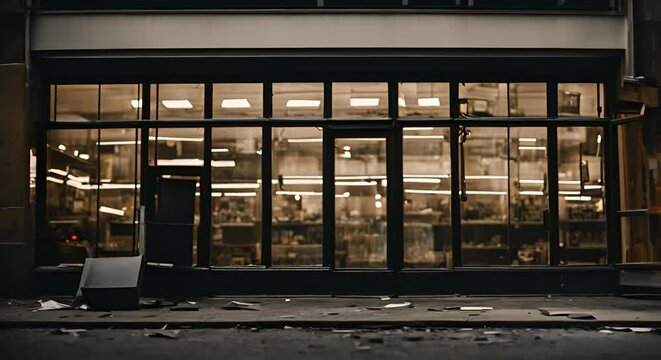 Broken store window.