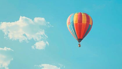 Fototapeta premium Vibrant Journey: Hot Air Ballooning in the Blue Sky -ar 7:4