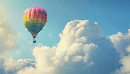 Naklejka premium Vibrant Hot Air Balloon Soaring Through Majestic Clouds at 7:4