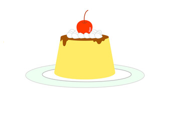 さくらんぼとクリームの乗ったプリン