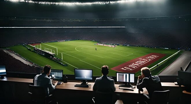 Sports commentator in the stadium.