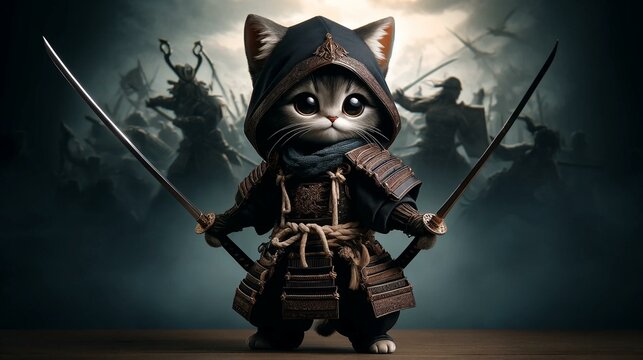 Samurai cat chibi neko characters 07 AI generated image