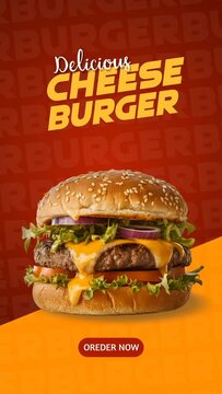 Burger commercial flyer video, Burger marketing video, Cheeseburger advertising poster, Hamburger ad video, Food motion graphics. 
