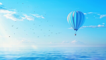 Spectacular Colorful Hot Air Balloon Soaring Over the Blue Sea