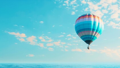 Vibrant Hot Air Balloons Soar Over the Serene Blue Sea - Captivating Views in the Light Blue Sky