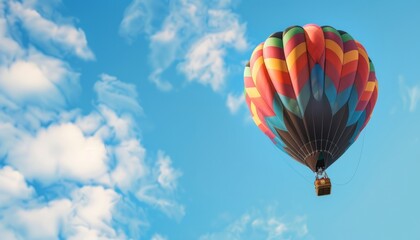 Naklejka premium Vibrant Hot Air Balloon Soaring in the Blue Sky