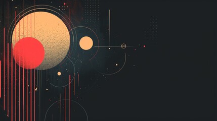 Obraz premium Abstract geometric background with circles and lines in red, blue, and yellow on a dark background.