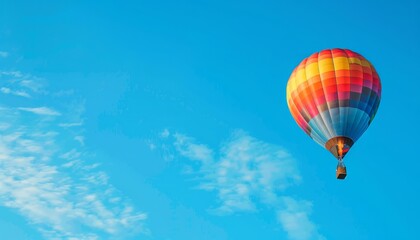 Vibrant Hot Air Balloon Soaring in Blue Skies: A Canvas for Your Message