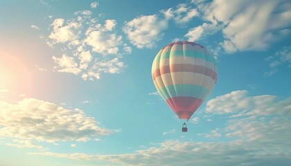 Fototapeta premium Vibrant Colors in the Sky: Exploring Travel and Air Transportation with a Hot Air Balloon