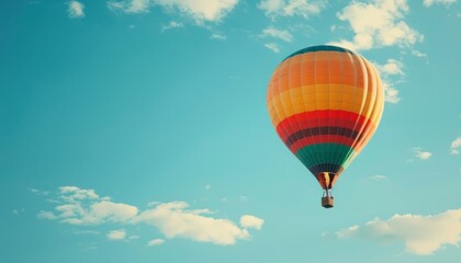 Naklejka premium Vibrant Journey: A Colorful Hot Air Balloon Adventure in the Skies